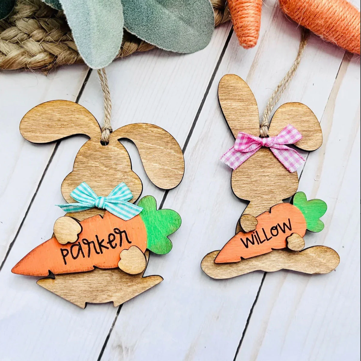 Set of 2 Craft Bunny & Carrot Gift Tag *Personalized*