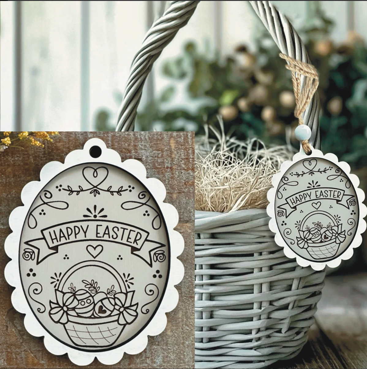 Doodle Style Happy Easter Basket Gift Tag