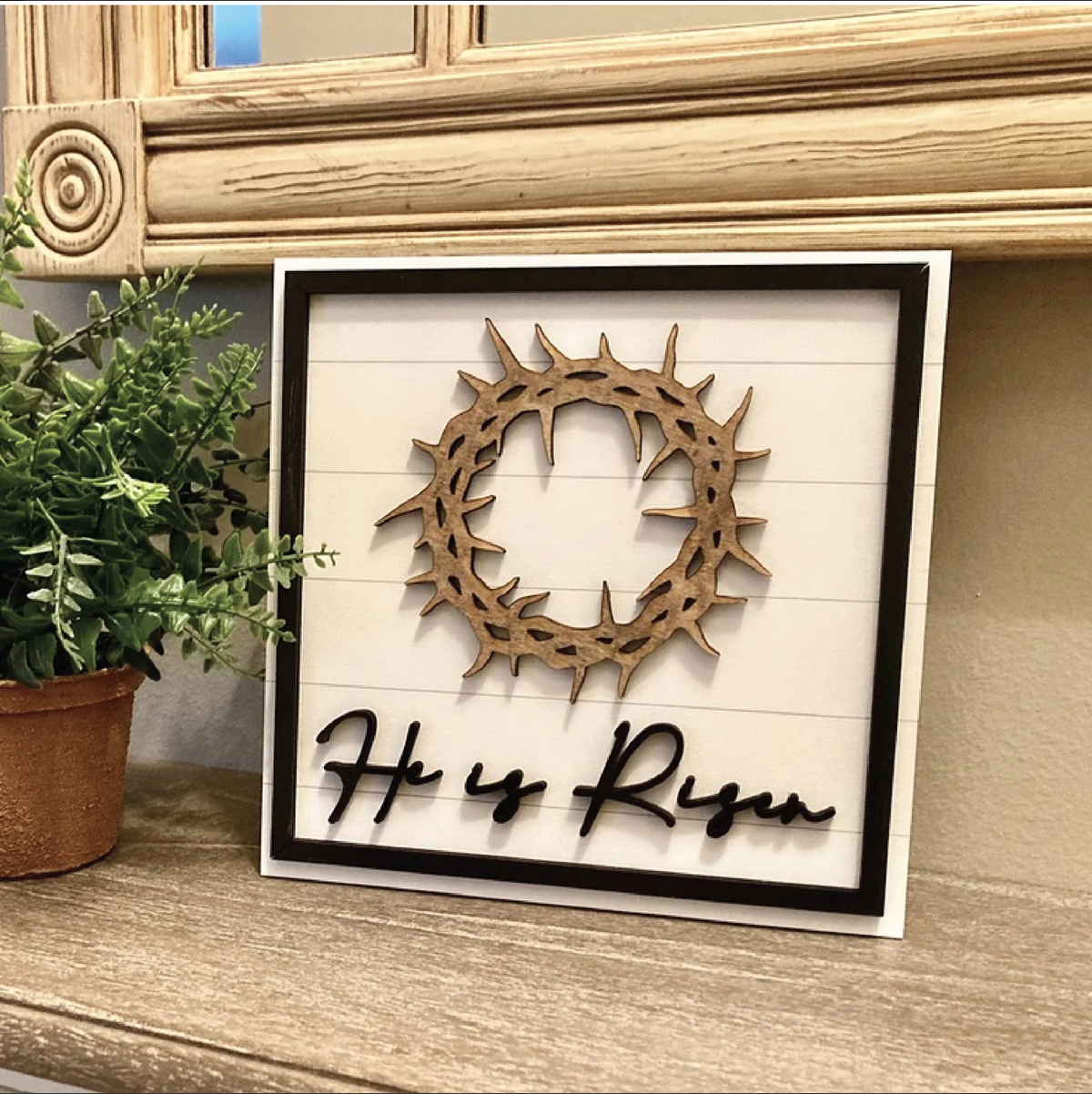 He is Risen Crown of Thorns Plaque