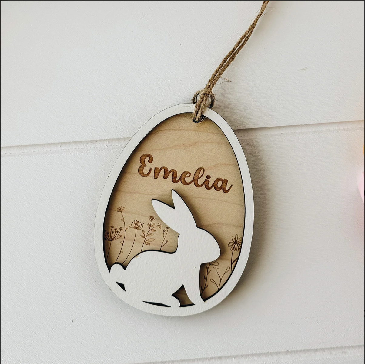 Wooden Layered Bunny Floral Gift Tag *Personalized*