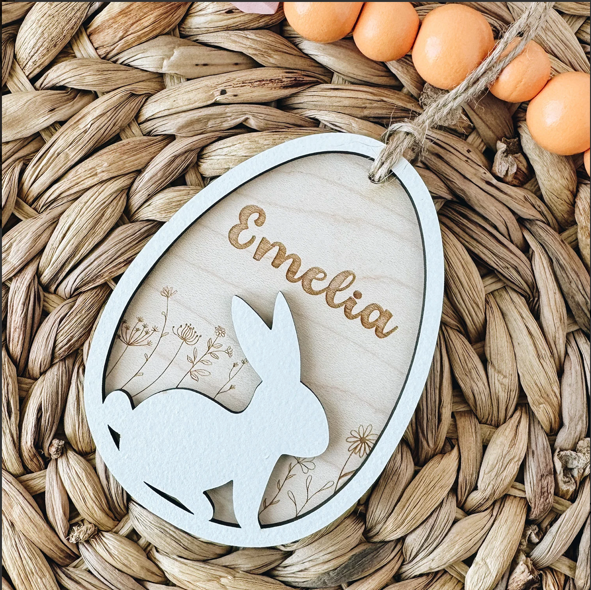 Wooden Layered Bunny Floral Gift Tag *Personalized*