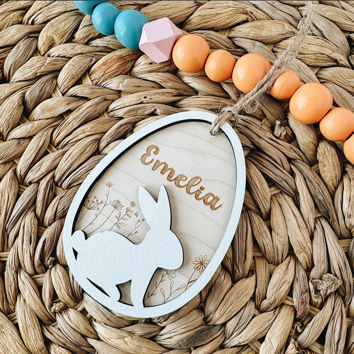 Wooden Layered Bunny Floral Gift Tag *Personalized*