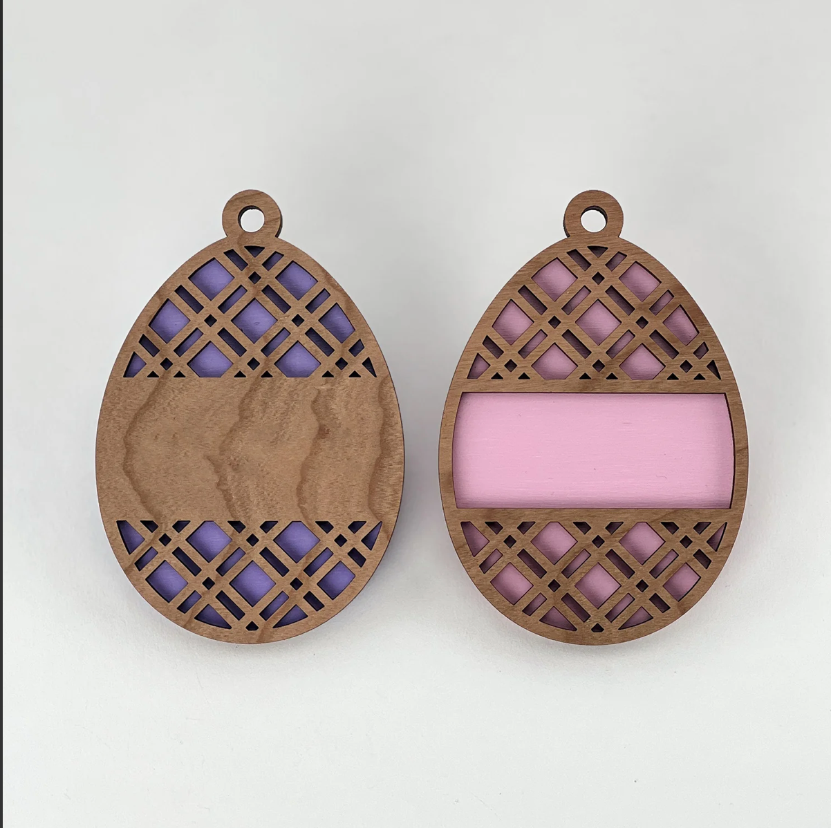 Double-Sided Wooden Diagonal Plaid Egg Gift Tag *Personalized*