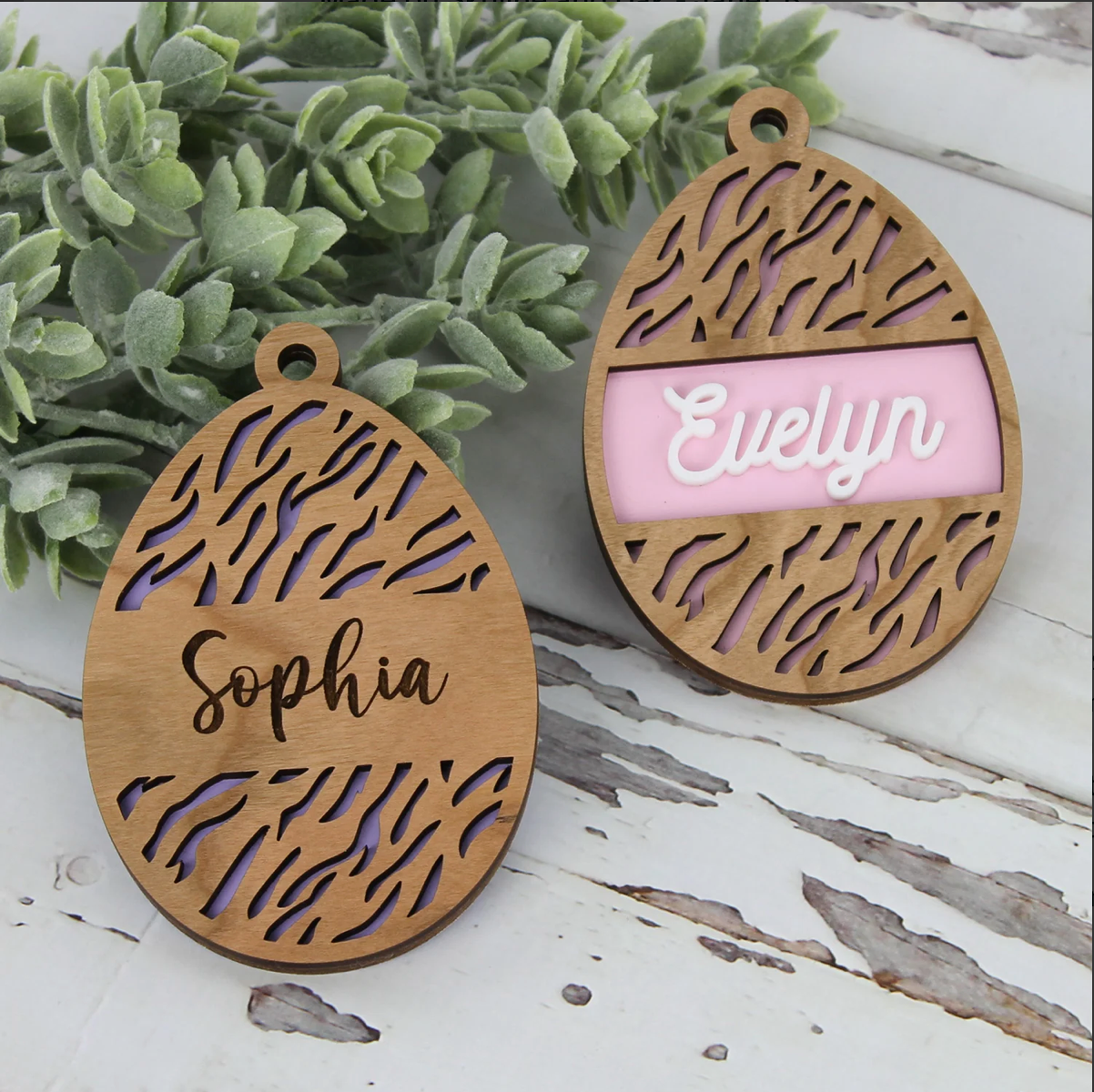 Double-sided Wooden Zebra Print Egg Gift Tag *Personalized*