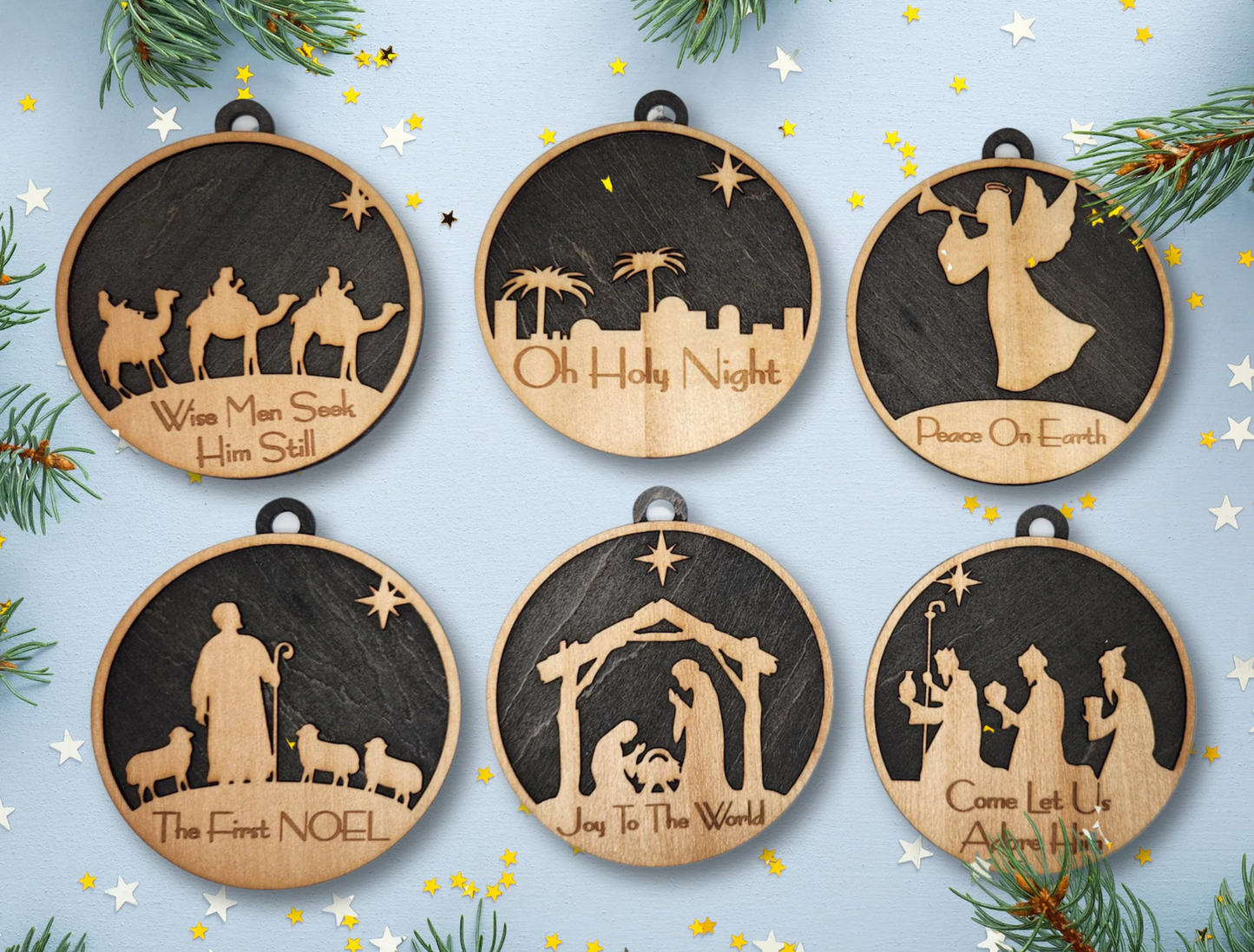 Black Onyx & Cherry Nativity Ornament