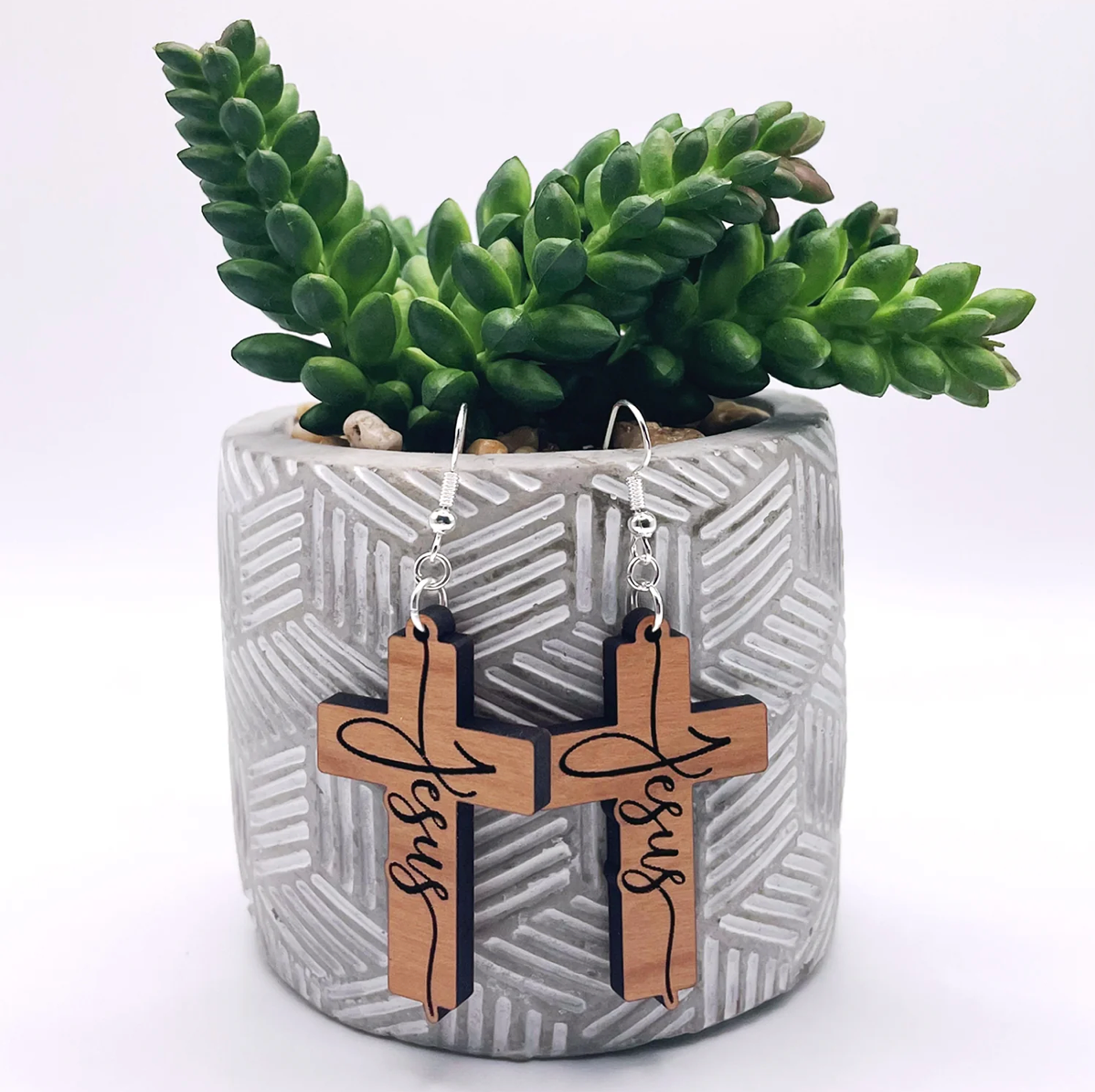 Jesus Dangle Cross Earrings