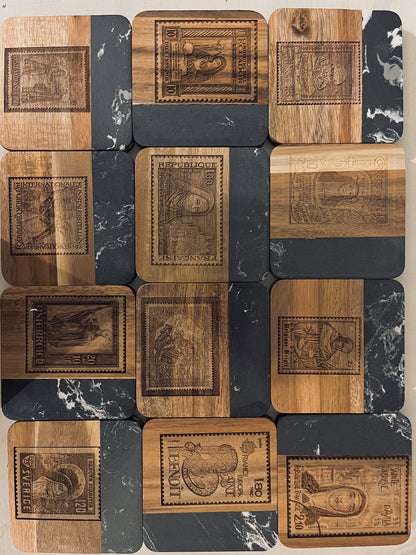 “Saints from Coast to Coaster!” 4 pc Set on Black Marble & Acacia Wood