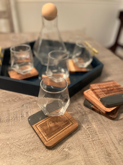 “Saints from Coast to Coaster!” 4 pc Set on Black Marble & Acacia Wood