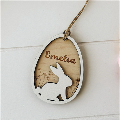 Wooden Layered Bunny Floral Gift Tag *Personalized*