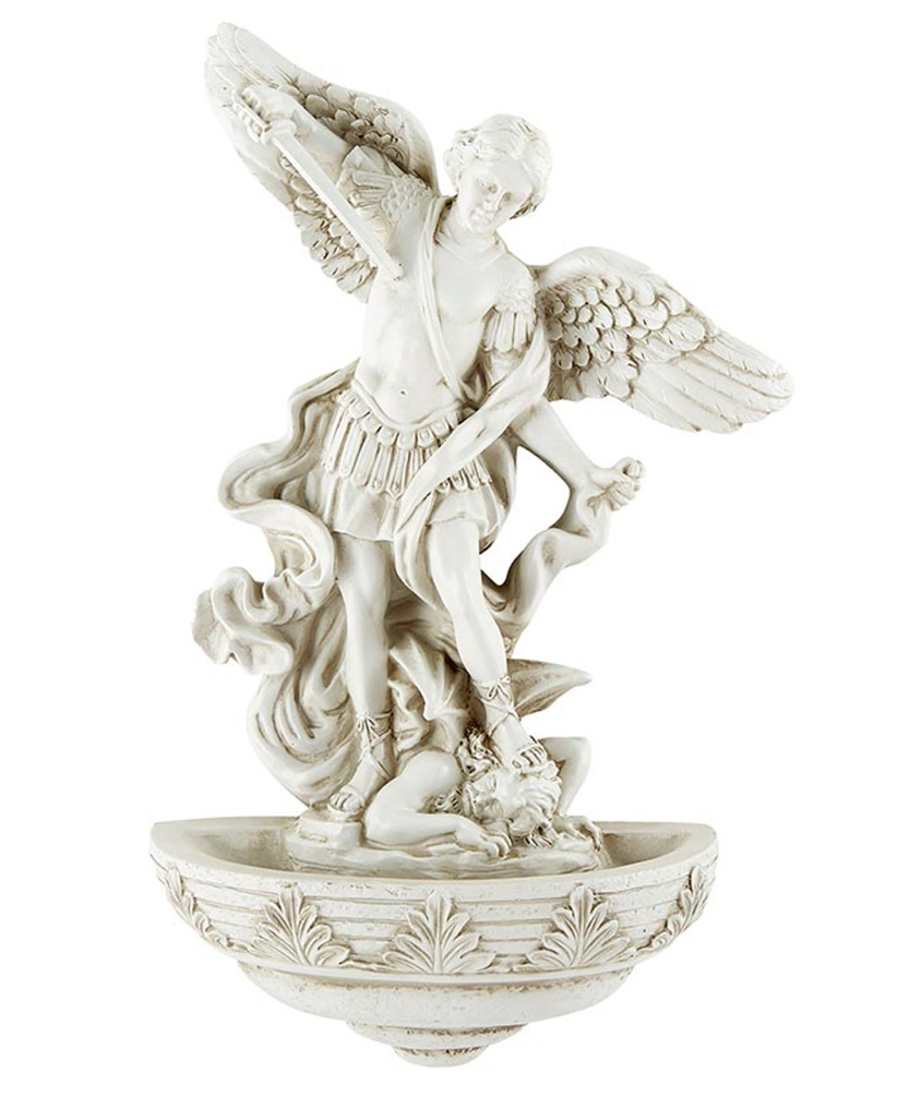 St. Michael Archangel Holy Water Font - Stone Finish