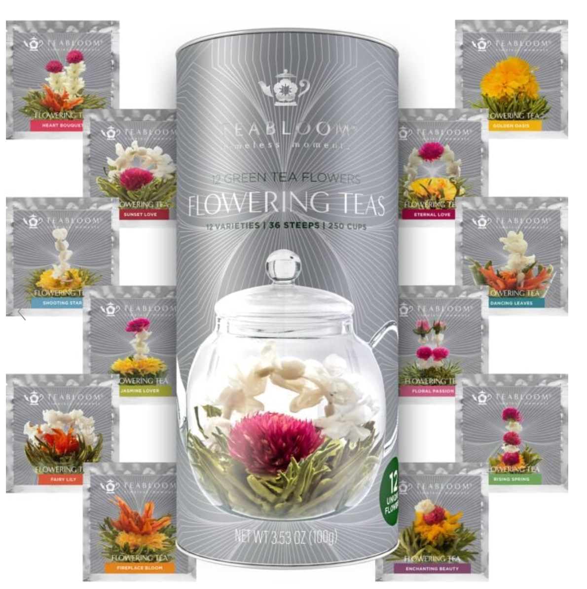 FLORAL VARIETY FLOWERING TEA CANISTER (12Pack)