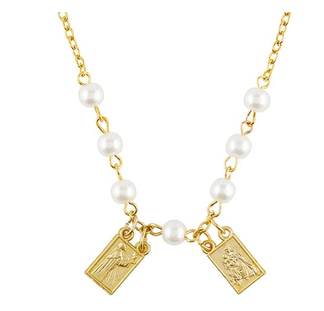 Faux Pearl Scapular Necklace