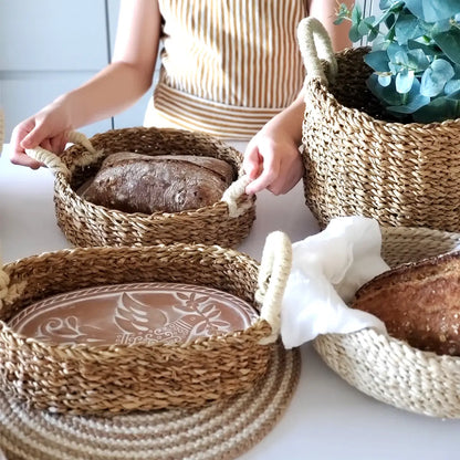 Handwoven Bread Basket & Terracotta Hot Plate - Bird w/Olive Branch